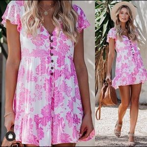 Vici Our Love Blossoms Button Down Babydoll Dress